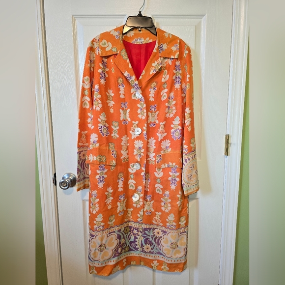 Vintage Silk Orange Purple Floral Coat Jacket - Picture 2 of 13